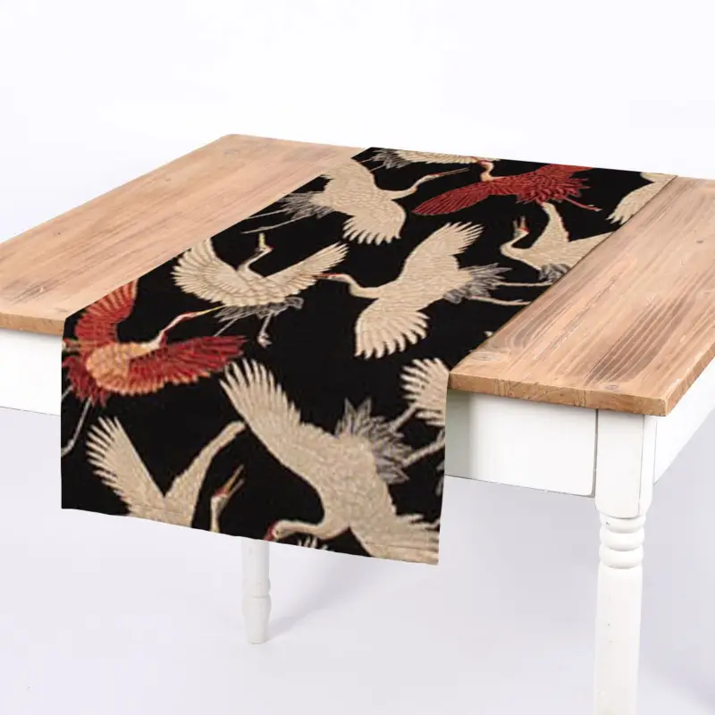 SCHÖNER LEBEN. Tischläufer Gobelin Cranebird Paradise Kraniche schwarz beige rot 40x160cm Kracherpreis