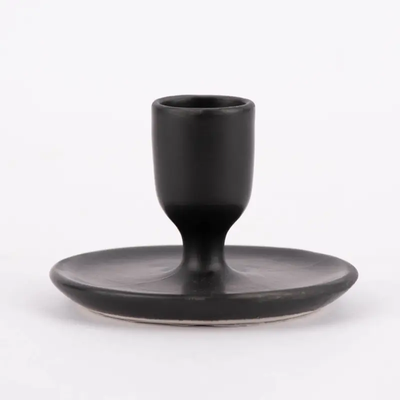 Rico Design Kerzenhalter für Stabkerzen kurzer Stiel Porzellan matt schwarz 5,5x9cm Markenprodukt