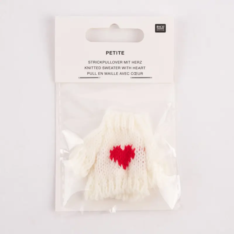 Solange Der Vorrat Reicht Rico Design Miniatur Strickpullover Herz weiß rot 6x6cm