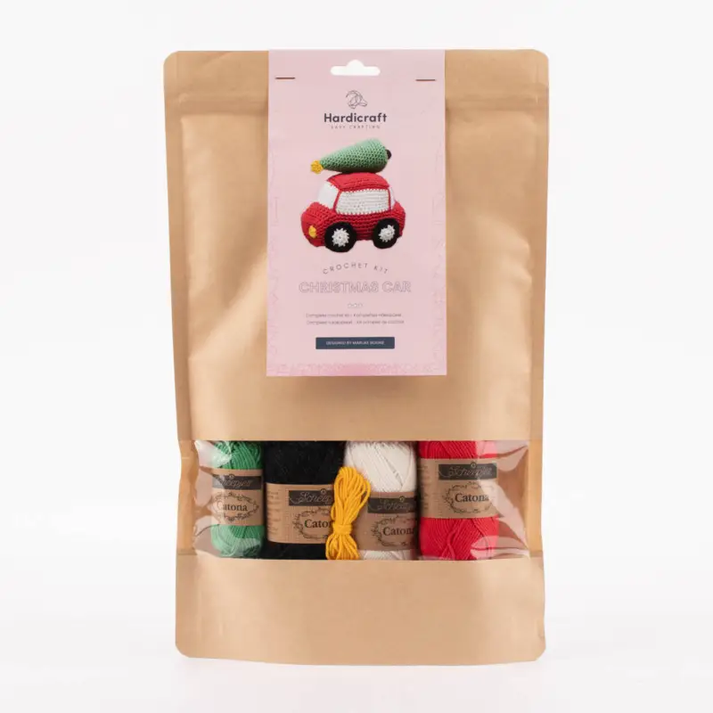 Neu HardiCraft Häkelset für Weihnachtsauto rot weiß grün mehrteilig