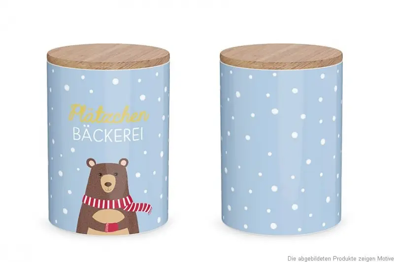 Highlight La Vida Vorratsdose Plätzchen Bäckerei Bär Porzellan mit Bambusdeckel hellblau natur 11x16cm