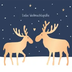 Preis Gesenkt Grafik Werkstatt Doppelkarte Liebe Weihnachtsgrüße Elche dunkelblau goldfarbig weiß 10,8x14,2cm