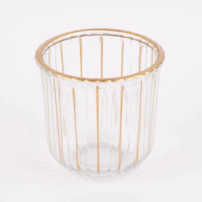 Dekoglas breit mit Prägemuster Streifen Glas goldfarbig 14x13,5cm Kracherpreis