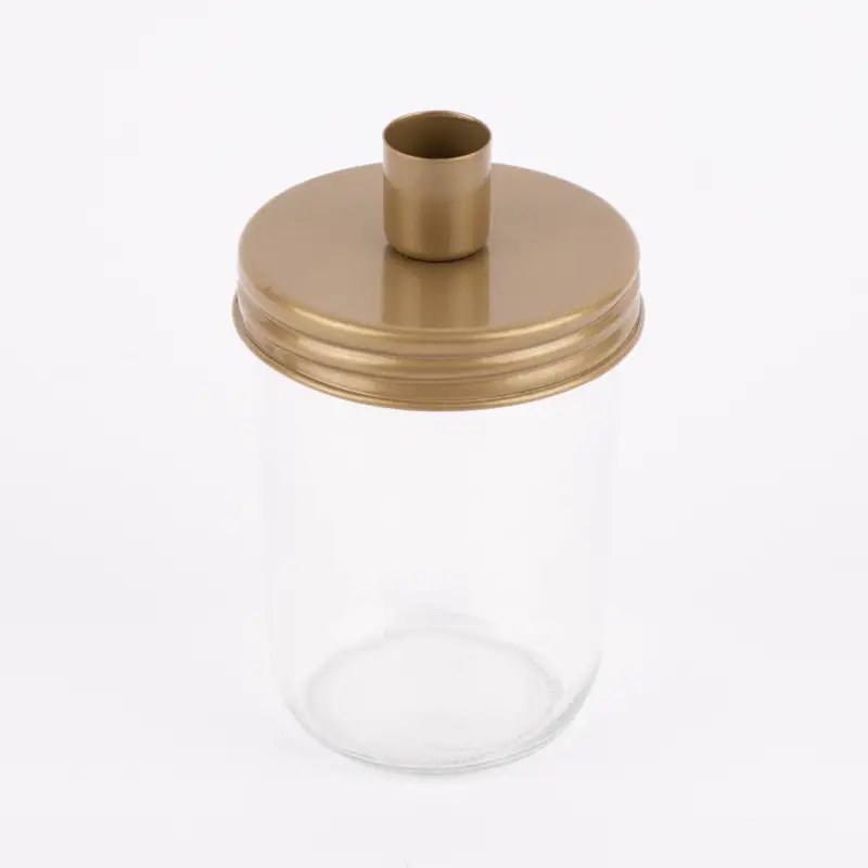 Solange Der Vorrat Reicht Kerzenhalter für Stabkerzen mit Dekoglas Metall u. Glas goldfarbig schimmernd groß 9x14cm