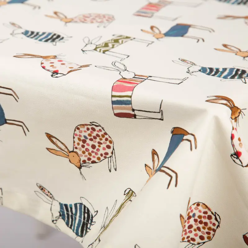 Mitteldecke Tischdecke aus Baumwolle mit Hasen beige bunt in versch. Größen von SCHÖNER LEBEN. Kracherpreis