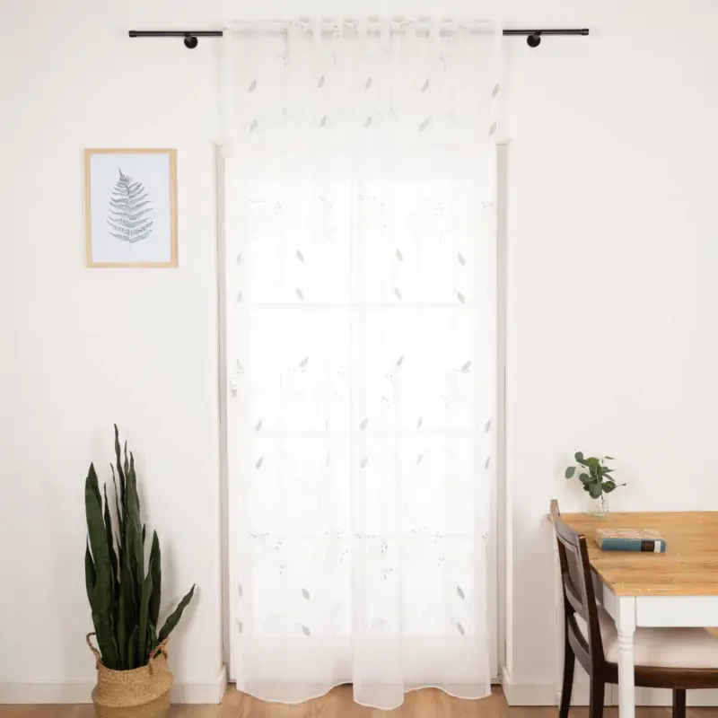 Nur Für Kurze Zeit Gardine mit Smok-Schlaufenband Voile Stickerei Blätter weiß grün 2,45m Höhe und div. Breiten von SCHÖNER LEBEN.