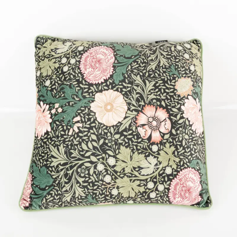 Beliebt Kissen Madeleine aus Samt mit Kederumrandung Blumen grün rosa 45x45cm