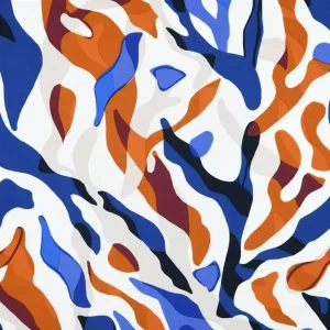 Viskose Stoff für Bekleidung Imany abstrakter Print weiß blau orange 1,50m Breite Abverkauf