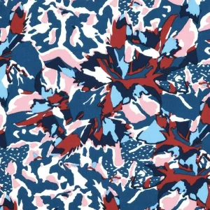 Sofort Bestellen Viskose Stoff für Bekleidung Rox abstrakter Print blau rosa rot 1,50m Breite