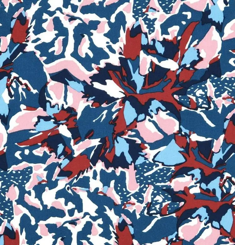 Sofort Bestellen Viskose Stoff für Bekleidung Rox abstrakter Print blau rosa rot 1,50m Breite