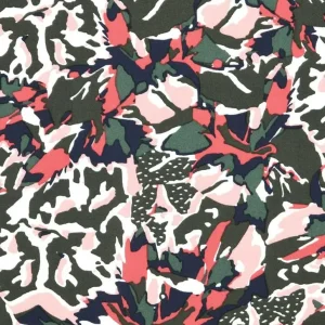 Viskose Stoff für Bekleidung Rox abstrakter Print khakigrün pink rosa 1,50m Breite Sofort Bestellen