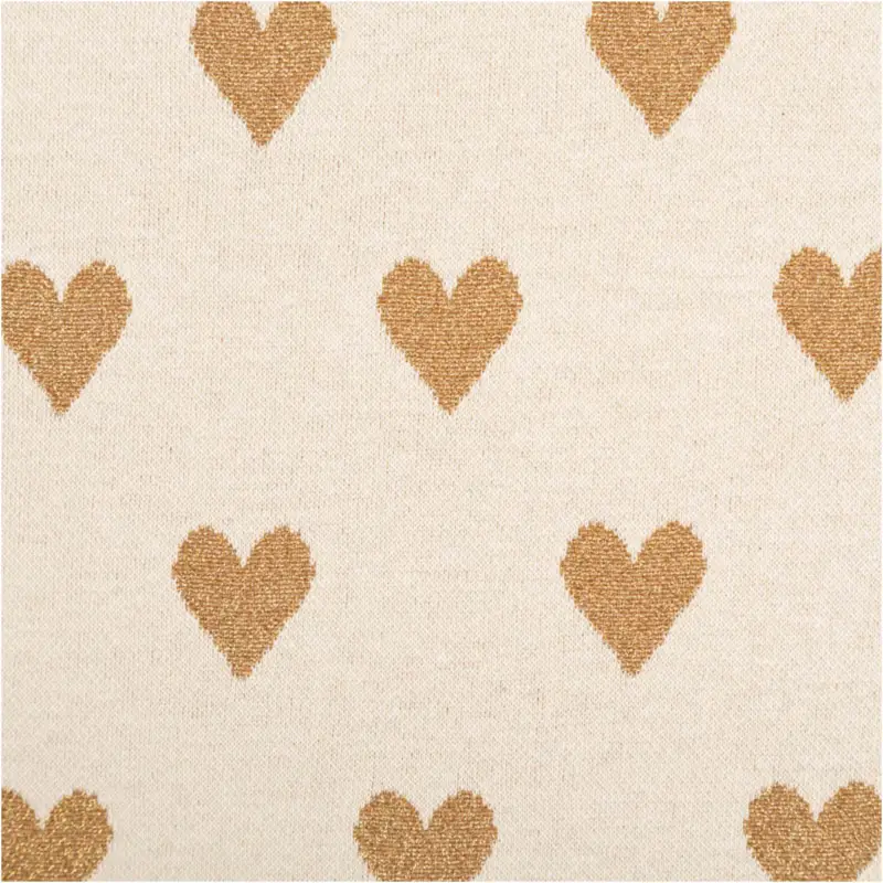 Markenprodukt Strickstoff Jacquard Lurex Herzen natur goldfarbig 1,45m Breite