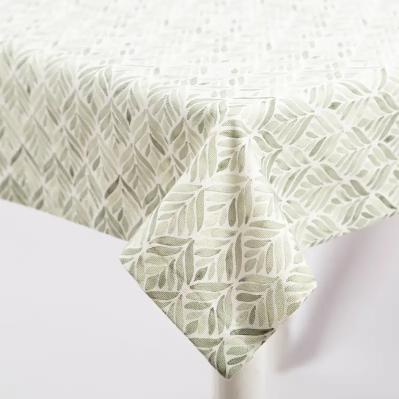 Meistverkauft Tischdecke aus Baumwolle mit Aquarell Ornamenten in Weiß und Grün in versch. Größen von SCHÖNER LEBEN.