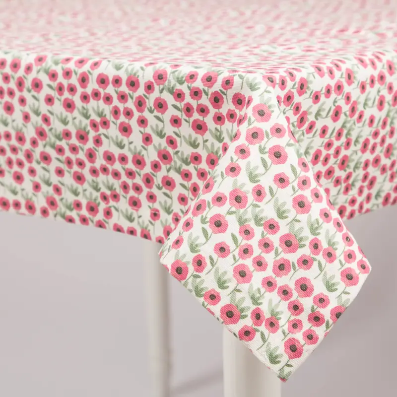 Zertifiziert Tischdecke aus Baumwolle mit Mini Blumen in Weiß und Pink in versch. Größen von SCHÖNER LEBEN.