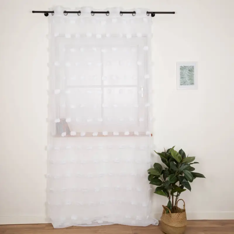 Top-Preis Ösenvorhang Leinenoptik mit Pompons uni weiß 140x260cm