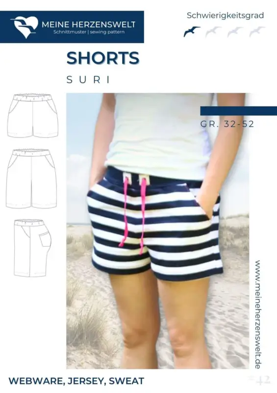 Schnittmuster Shorts Damen Papierschnittmuster meine Suri Gr. 32-52 von Meine Herzenswelt Saisonangebot