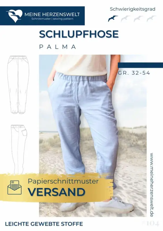 Schnittmuster Schlupfhose Damen Papierschnittmuster Palma Gr. 32-54 von Meine Herzenswelt Wochenendangebot