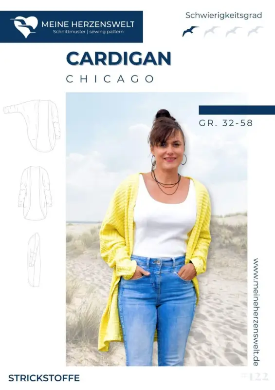 Top-Seller Schnittmuster Cardigan Damen Papierschnittmuster meine Chicago Gr. 32-58 von Meine Herzenswelt