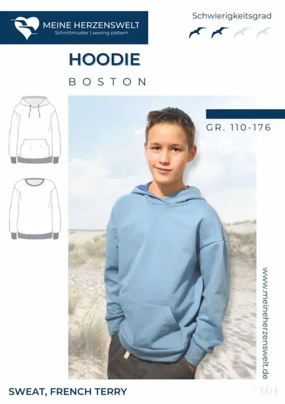Schnittmuster Hoodie Kinder Papierschnittmuster Boston Gr. 110-176 von Meine Herzenswelt Top-Seller