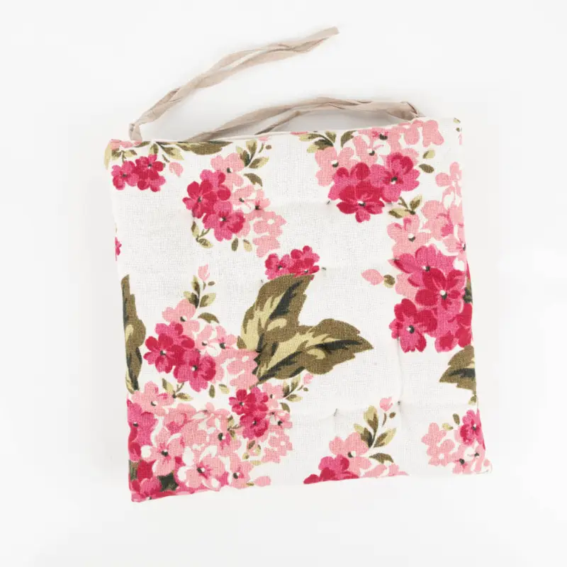 Sitzkissen Blüten mit Bindebändern weiß pink 38x38x4cm Expressversand
