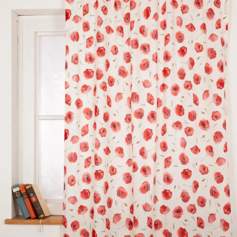 Vorhang Mohnblumen vanille rot mit Smok-Schlaufenband 245x130cm (HxB) oder Wunschmaß von SCHÖNER LEBEN. Top-Seller