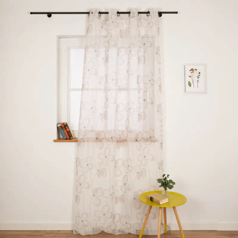 Ösenvorhang Blumen abstrakt Voile weiß beige 135x260cm Preisreduziert