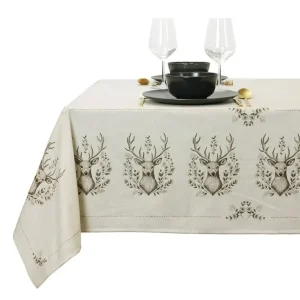 Tischdecke Hirsch Elias Landhaus natur pflegeleichte Mikrofaser 145x200cm Geprüft
