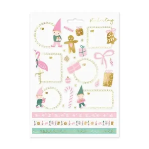 Weihnachtsaufkleber Wichtel rosa 26 Stk Sticker für Geschenke & Basteln Schneller Versand