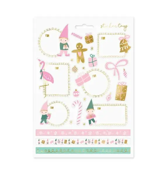 Weihnachtsaufkleber Wichtel rosa 26 Stk Sticker für Geschenke & Basteln Schneller Versand