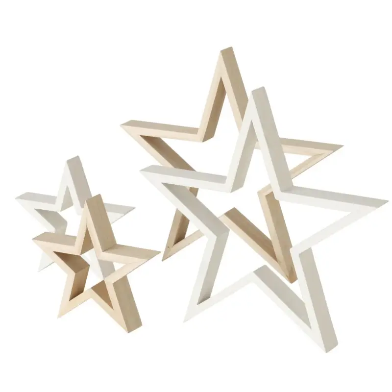Weihnachtssterne aus Holz 2er Set weiß oder natur16 und 29cm Durchmesser von Boltze Home Top-Angebot