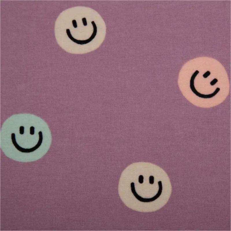 Nur Heute Flanellstoff aus Baumwolle Lachgesichter violett pastell 1,43m Breite