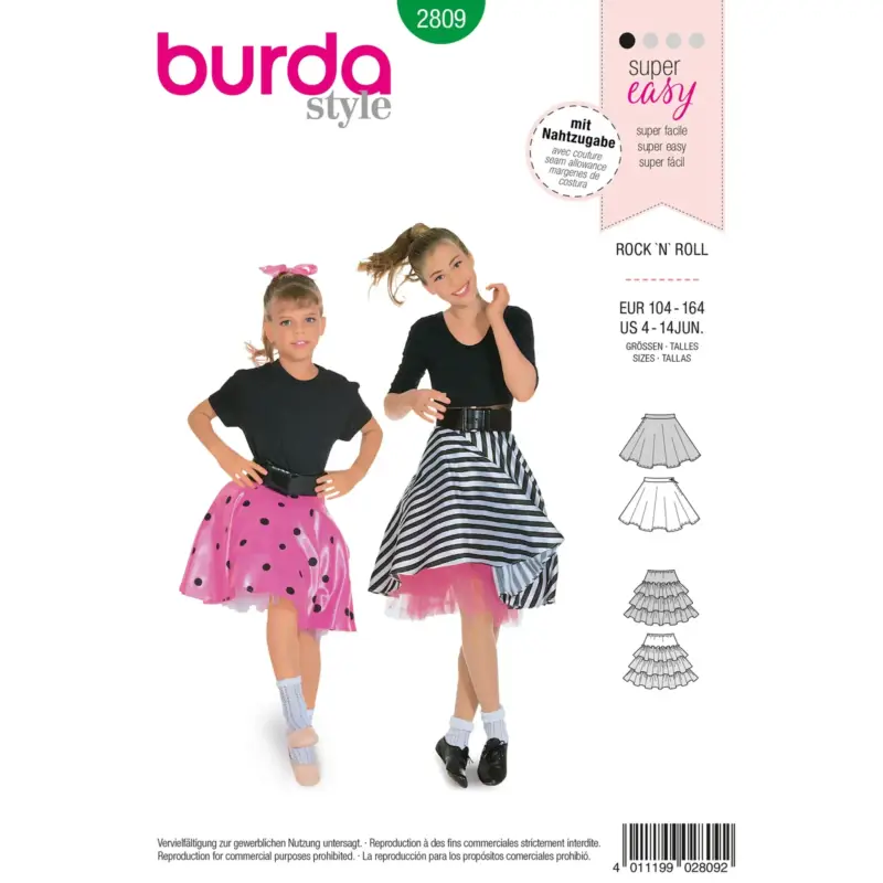 Burda Schnittmuster 2809: Petticoat Rock Kinder, Gr. 104-164 Bestpreis