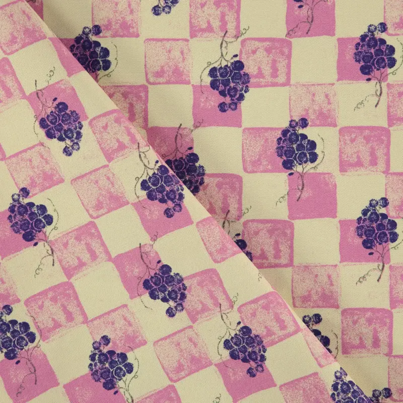 Must-Have Baumwoll Canvas, vanille/pink kariert m. Trauben