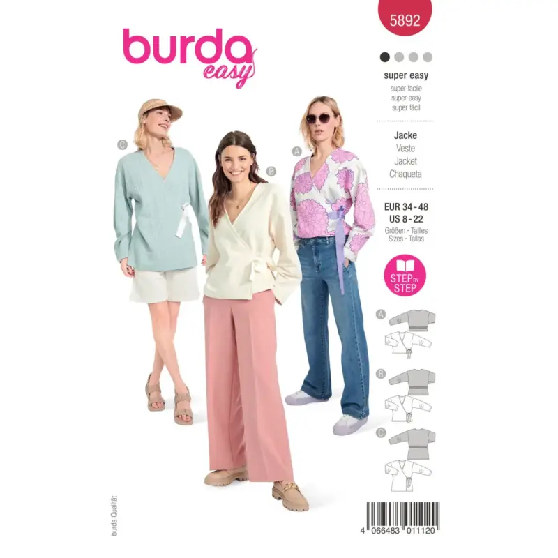 Burda Schnittmuster 5892: Wickelbluse, Gr. 34-48 Kracherpreis