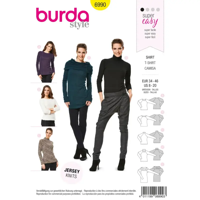 Billig Burda Schnittmuster 6990: Shirt, Gr. 34-46