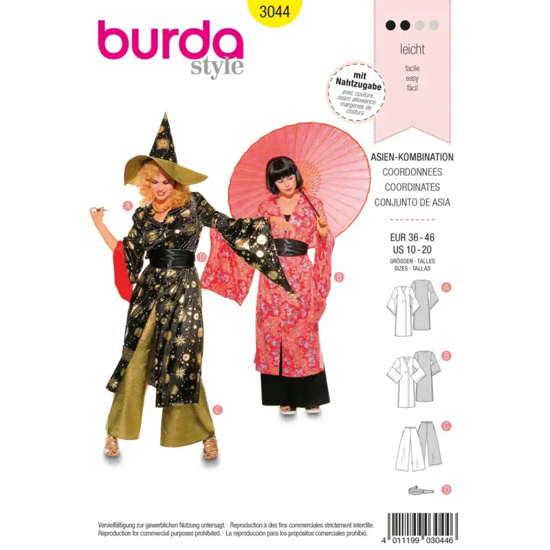 Angebot Burda Schnittmuster 3044: Kaftan + Hose, Gr. 36-46