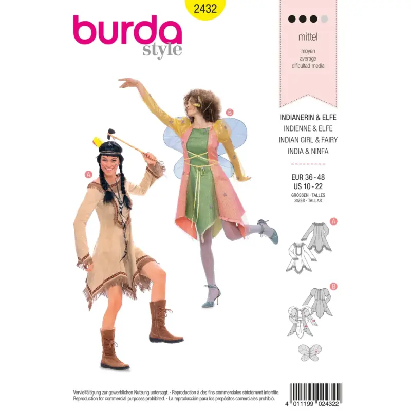 Burda Schnittmuster 2432: Ureinwohnerin + Fee, Gr. 36-48 Abverkauf