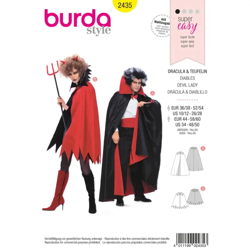 Neu Burda Schnittmuster 2435: Dracula + Teufel, Gr. 44-60