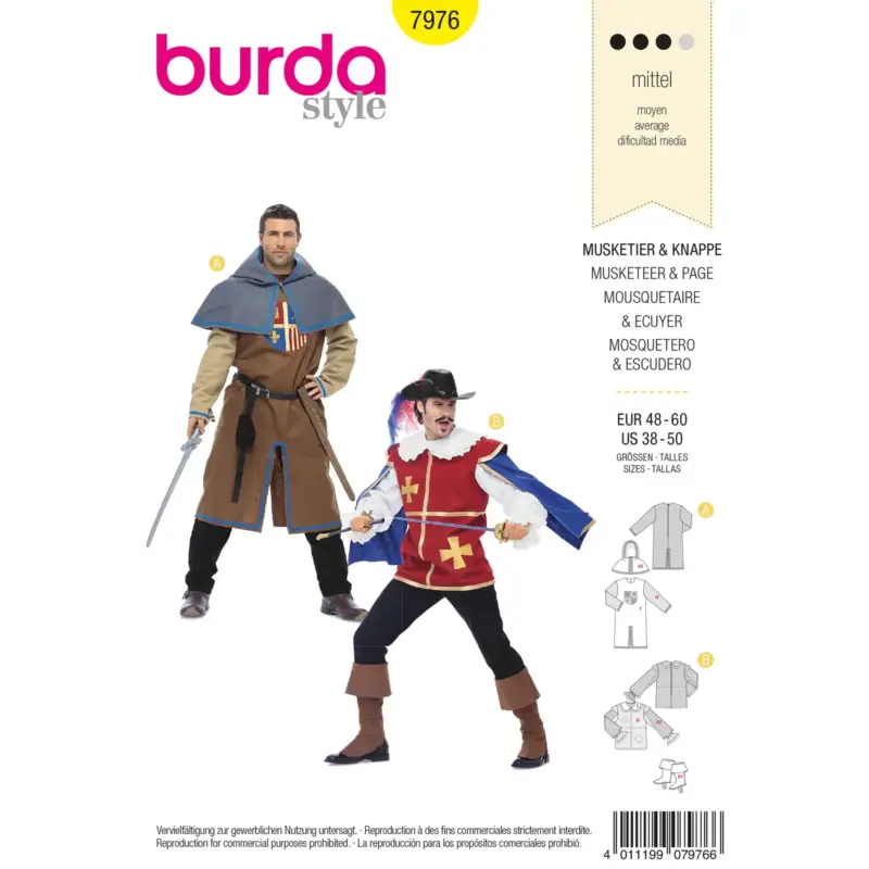 Burda Schnittmuster 7976: Musketier, Gr. 48-60 Solange Der Vorrat Reicht