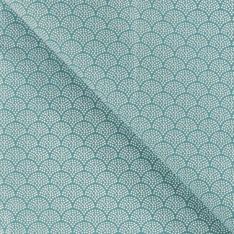 Geprüft Textilwachstuch, blau/weiße Bögen
