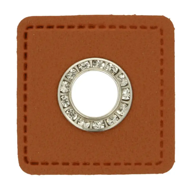Versand Am Gleichen Tag Ösen Patches braun mit Diamanten silber Lederimitat