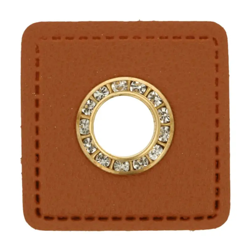 Ösen Patches braun mit Diamanten gold Lederimitat Sonderaktion
