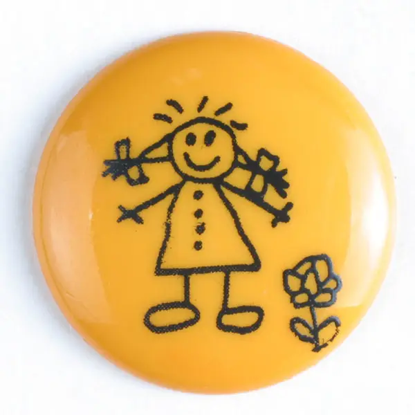 Zertifiziert Kinderknopf bemalt mit einem Mädchen - Größe: 18mm