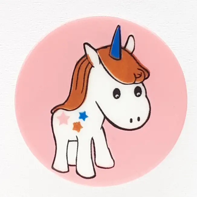 Begrenztes Angebot Kinderknopf verträumtes Einhorn mit Öse - Größe: 14mm