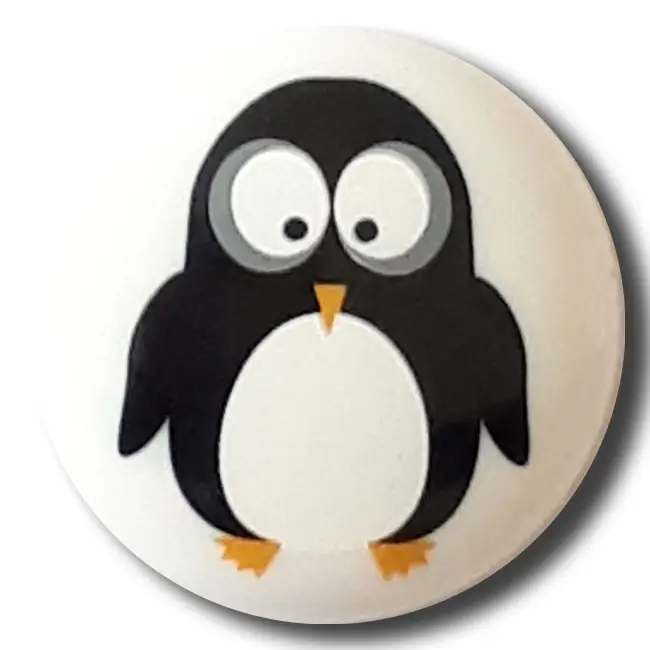 Zertifiziert fröhlicher Pinguinknopf mit Öse - Größe: 15mm