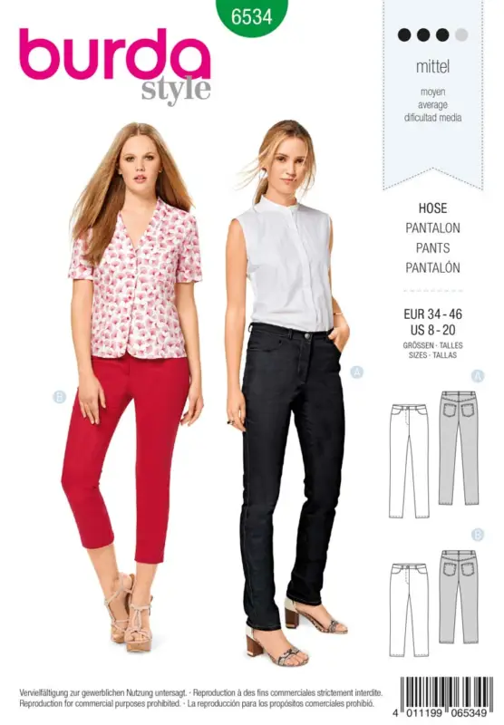 Garantierte Lieferung Schnittmuster "Burda" Jeans 3/4-Hose -Damen