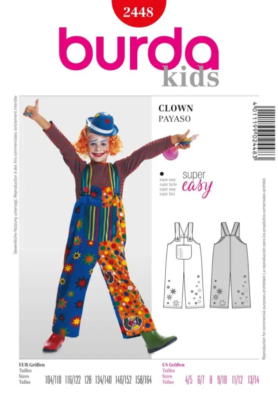 Schnittmuster "Burda" Kostüm Fasching Karneval Clown 2448 Markenprodukt