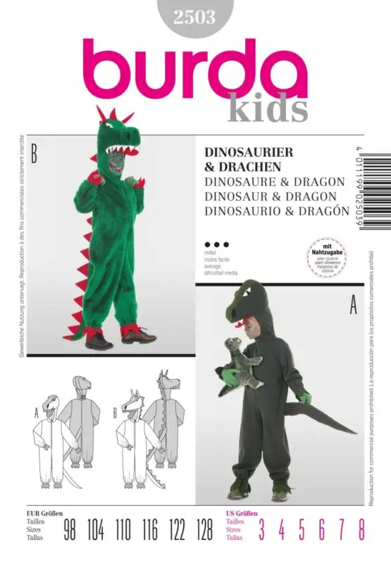 Schnittmuster "Burda" Kostüm Fasching Karneval Drache & Dino 2503 Super-Preis