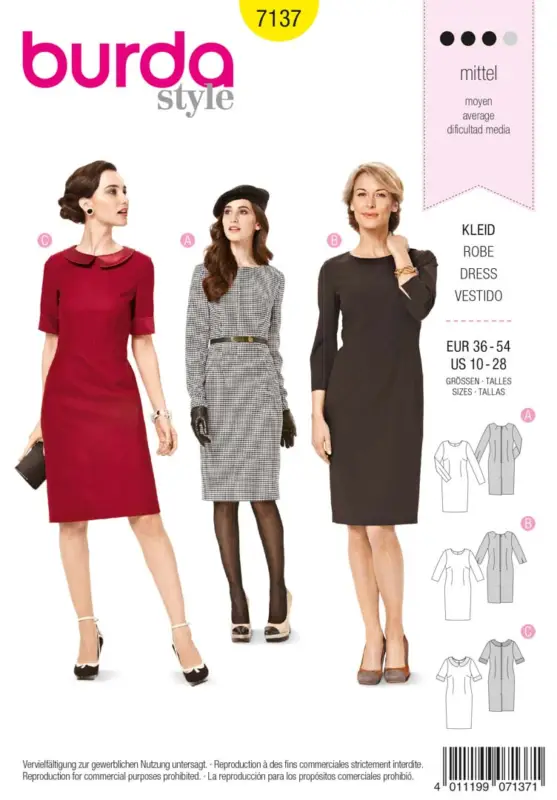 Schnittmuster "Burda" Shift-Kleid Tailliert -Damen Versand Am Gleichen Tag