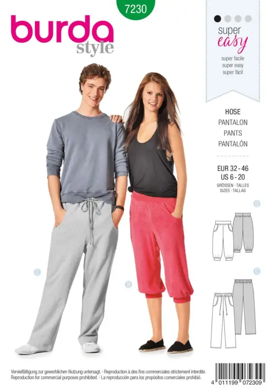 Geprüft Schnittmuster "Burda" Freizeit-Hose -Damen & Herren